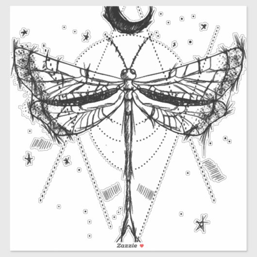 Zeichn einer Libelle im Boho-Stil des Mondes Aufkleber (Blatt)