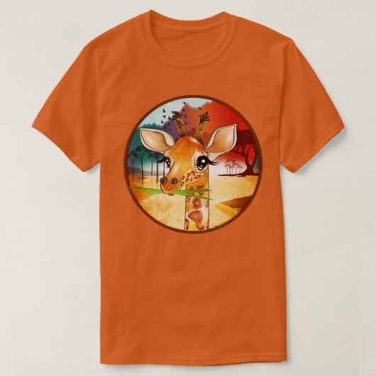 Zeichn einer niedlichen Giraffe in der Savanne T-Shirt (Design vorne)