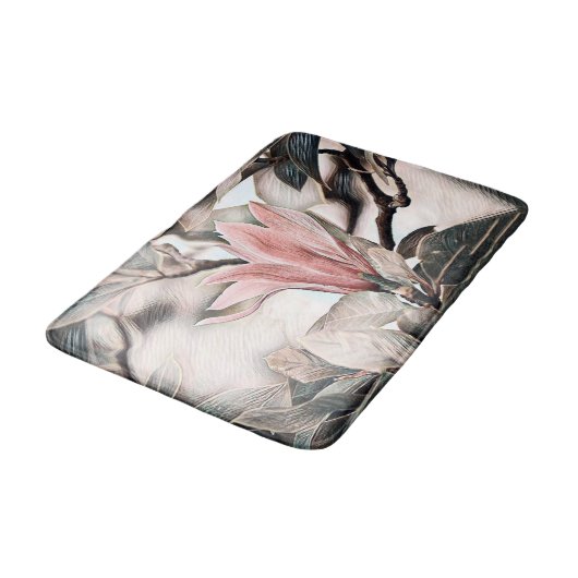 Zeichn einer rosa Magnolia-Blume-Badematte Badematte (Schrägansicht)