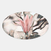 Zeichn einer rosa Magnolia Blume Zweig oval stisch Ovaler Aufkleber (Vorderseite)