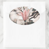 Zeichn einer rosa Magnolia Blume Zweig oval stisch Ovaler Aufkleber (Tasche)