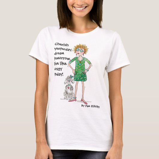 Zeichn einer sicheren jungen Dame mit freundlichem T-Shirt (Vorderseite)