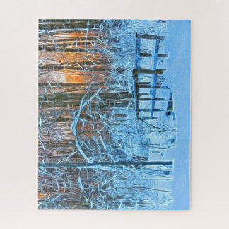 Zeichn einer Winterlandschaft bei Sonnenuntergang Puzzle