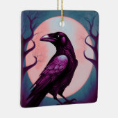 Zeichn eines Raben auf graublauem Hintergrund Keramikornament (Rechts)
