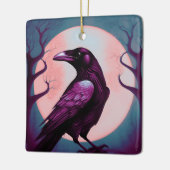 Zeichn eines Raben auf graublauem Hintergrund Keramikornament (Links)