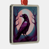 Zeichn eines Raben auf graublauem Hintergrund Ornament Aus Metall (Rechts)