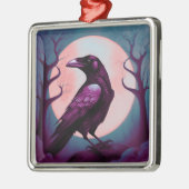 Zeichn eines Raben auf graublauem Hintergrund Ornament Aus Metall (Links)