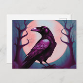 Zeichn eines Raben auf graublauem Hintergrund Postkarte (Vorne/Hinten)