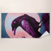 Zeichn eines Raben auf graublauem Hintergrund Strandtuch (Vorderseite)