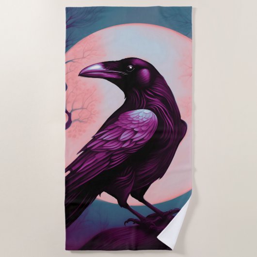Zeichn eines Raben auf graublauem Hintergrund Strandtuch (Vorderseite)