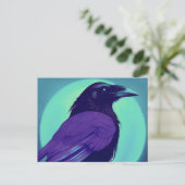 Zeichn eines Raben auf neonblauem Hintergrund Postkarte (Stehend Vorderseite)