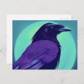 Zeichn eines Raben auf neonblauem Hintergrund Postkarte (Vorne/Hinten)