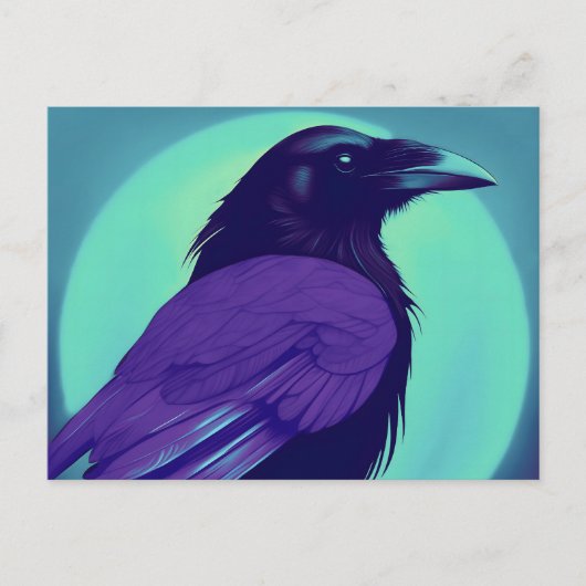 Zeichn eines Raben auf neonblauem Hintergrund Postkarte (Vorderseite)