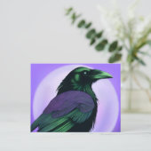 Zeichn eines Raben auf neonischem lila Hintergrund Postkarte (Stehend Vorderseite)