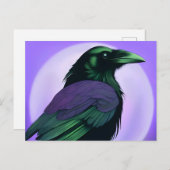 Zeichn eines Raben auf neonischem lila Hintergrund Postkarte (Vorne/Hinten)