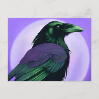 Zeichn eines Raben auf neonischem lila Hintergrund