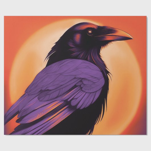 Zeichn eines Raben auf neonorangefarbenem Hintergr Geschenkpapier (Flach)