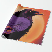 Zeichn eines Raben auf neonorangefarbenem Hintergr Geschenkpapier (Ungerollt)