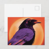 Zeichn eines Raben auf neonorangefarbenem Hintergr Postkarte (Vorne/Hinten)