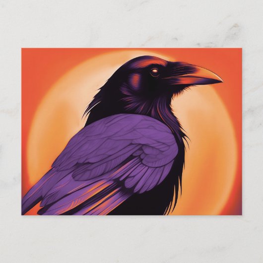Zeichn eines Raben auf neonorangefarbenem Hintergr Postkarte (Vorderseite)