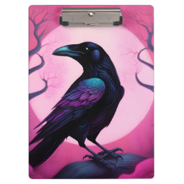 Zeichn eines Raben auf neonrosa Hintergrund Klemmbrett