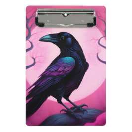 Zeichn eines Raben auf neonrosa Hintergrund Mini Klemmbrett
