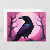 Zeichn eines Raben auf neonrosa Hintergrund Postkarte (Vorne/Hinten)