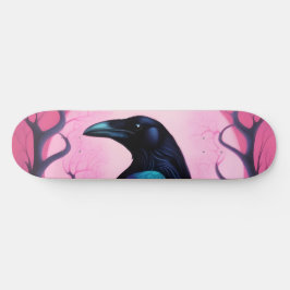 Zeichn eines Raben auf neonrosa Hintergrund Skateboard