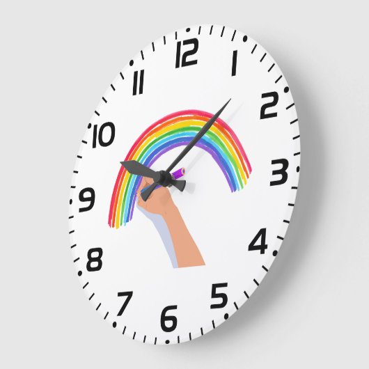 Zeichn eines Regenbogens Große Wanduhr (Winkel)