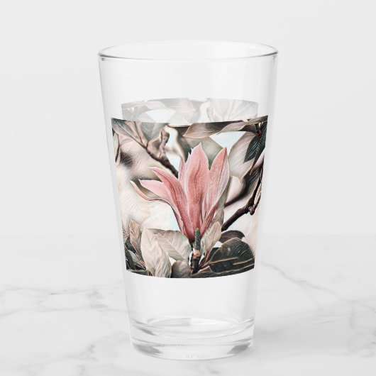 Zeichn eines rosa Magnolienzweiges Glas (Vorderseite)