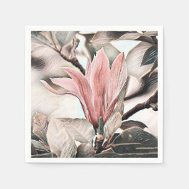 Zeichn eines rosa Magnolienzweiges Papier Napkin Serviette