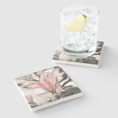 Zeichn eines rosa Magnolienzweiges Steinuntersetzer (Seitenansicht)