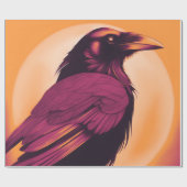 Zeichn eines schwarzen Rabe auf gelber Orange Geschenkpapier (Flach)