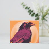 Zeichn eines schwarzen Rabe auf gelber Orange Postkarte (Stehend Vorderseite)