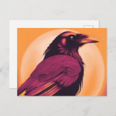Zeichn eines schwarzen Rabe auf gelber Orange Postkarte (Vorne/Hinten)