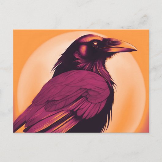 Zeichn eines schwarzen Rabe auf gelber Orange Postkarte (Vorderseite)