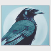 Zeichn eines schwarzen Rabe auf hellblau Geschenkpapier (Flach)