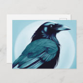Zeichn eines schwarzen Rabe auf hellblau Postkarte (Vorne/Hinten)