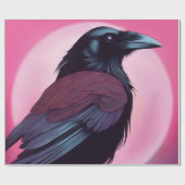 Zeichn eines schwarzen Rabe auf Neonrosa Geschenkpapier (Flach)