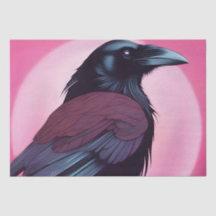Zeichn eines schwarzen Rabe auf Neonrosa Seidenpapier