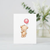 Zeichn eines Teddybären mit rotem Ballon Postkarte (Stehend Vorderseite)