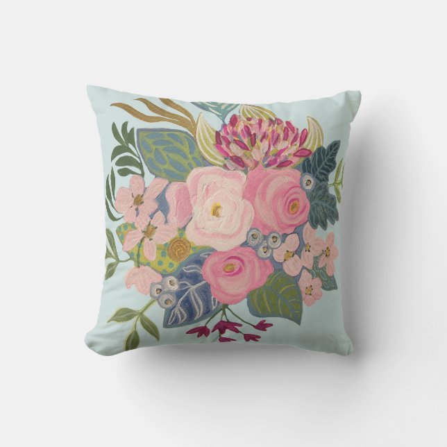 Zeichn Room_Light Blue_Bright Floral Pillow Kissen (Vorderseite)