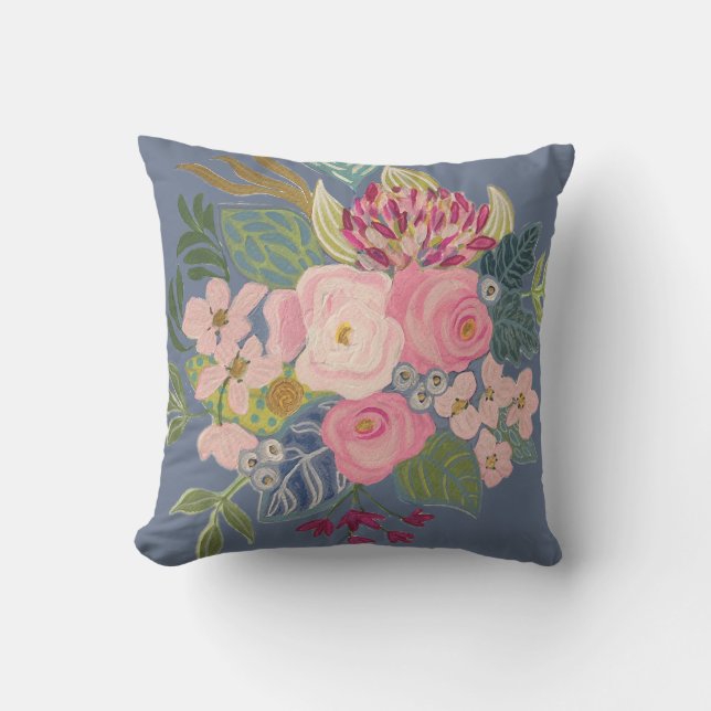 Zeichn Room_Periwinkle Blue_Bright Floral Pillow Kissen (Vorderseite)