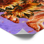 Zeichn von Bulldog-Sonnenblumen auf Lila Paint Poster (Ecke)