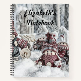 Zeichn von Gnomen in einem Winterlandschaftsheft Notizblock