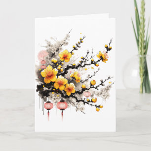 Zeichn von Hoa Mai Happy New Year Feiertagskarte