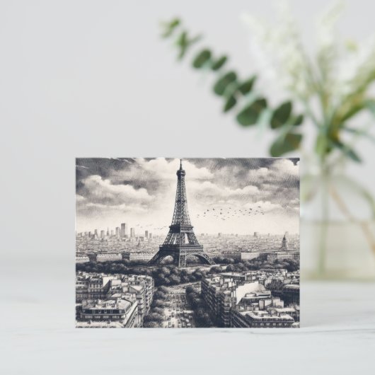 Zeichn von Paris mit dem Eiffelturm Postkarte (Stehend Vorderseite)