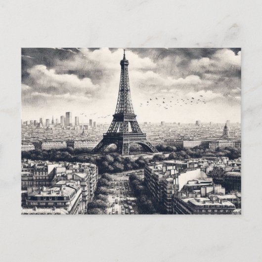 Zeichn von Paris mit dem Eiffelturm Postkarte (Vorderseite)