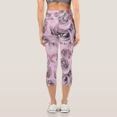 Zeichn von rosa Rosen Capri Leggings (Rückseite)