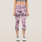 Zeichn von rosa Rosen Capri Leggings (Vorderseite)